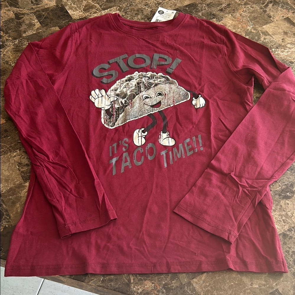 4 for 20$ / 🆕 NWT Kids Red Taco Time Shirt size 14-16 years